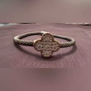 Magnetic Silver Chain Bracelet with Rose Gold Floral Crystal Accent